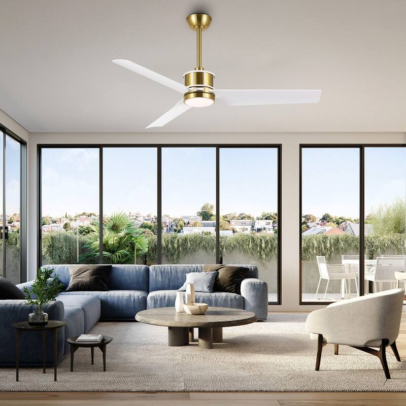 MLiAN 52 inch 3 ABS Blades LED Ceiling Fan with Remote - White and Gold
