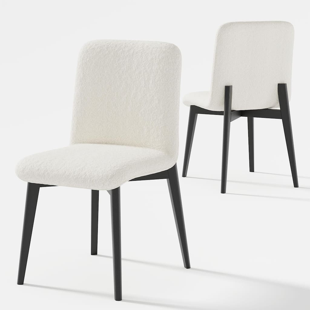 2Pcs Upholstered Dining Chairs Modern Fabric Kitchen Chairs with Padded Seat & Sturdy Wood Legs Side Chairs