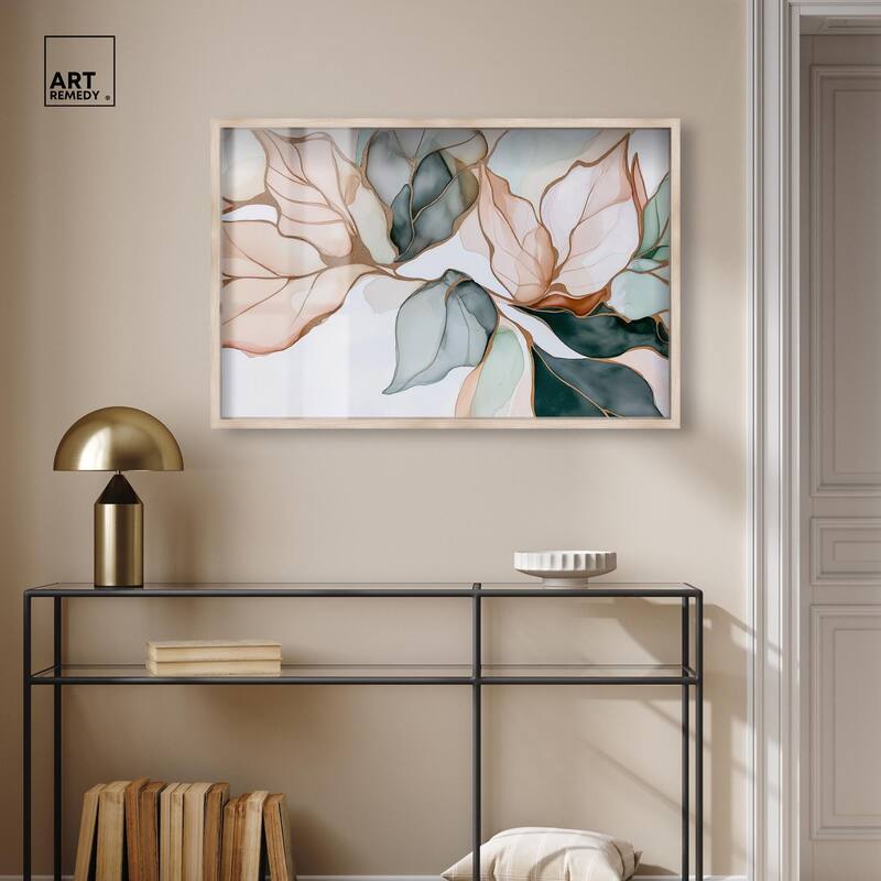 Golden Veined Leaves I Shadowbox by Art Remedy
