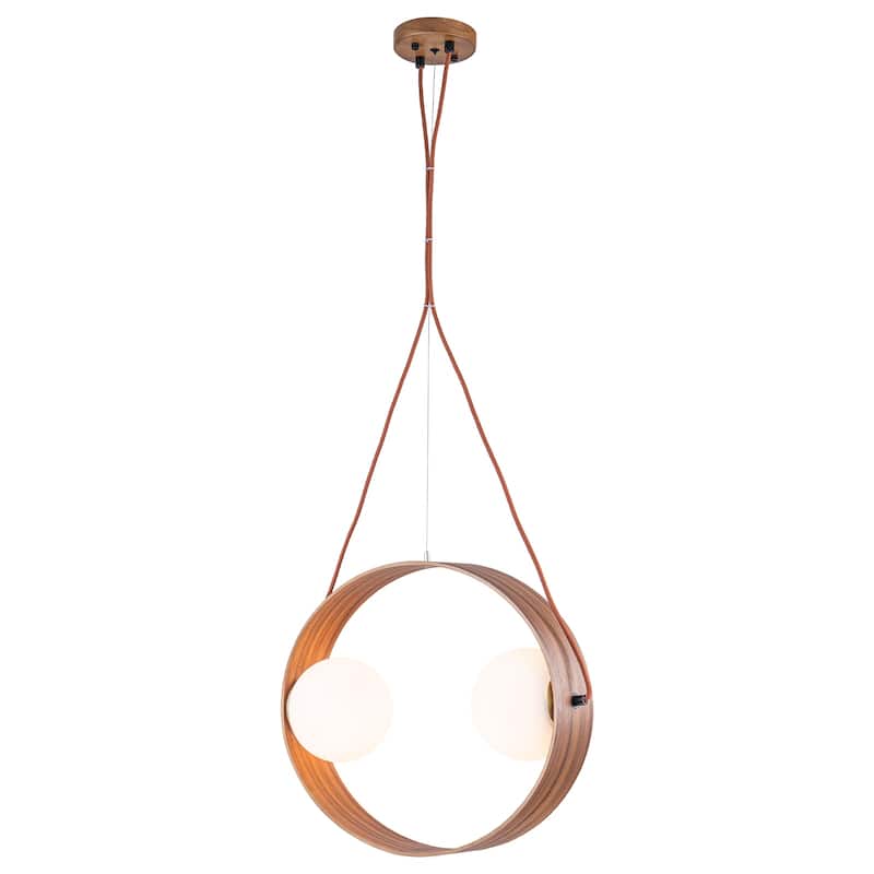 Modern 2-Light Wood Globe Pendant Light for Kitchen Island - Dia.20-in