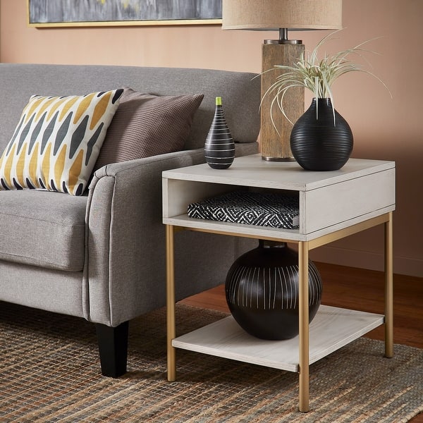 Elio TwoTone Rectangular End Table with USB Port by iNSPIRE Q Modern