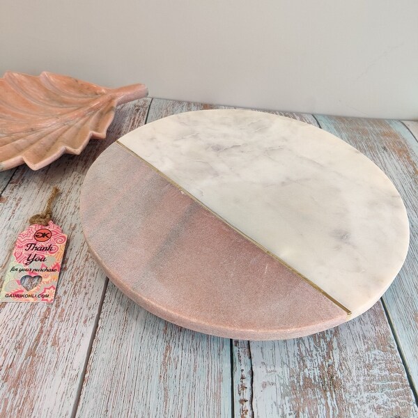GAURI KOHLI Cabrini Pink White Marble Lazy Suzan (12") - 12.0" X 12.0". Opens flyout.