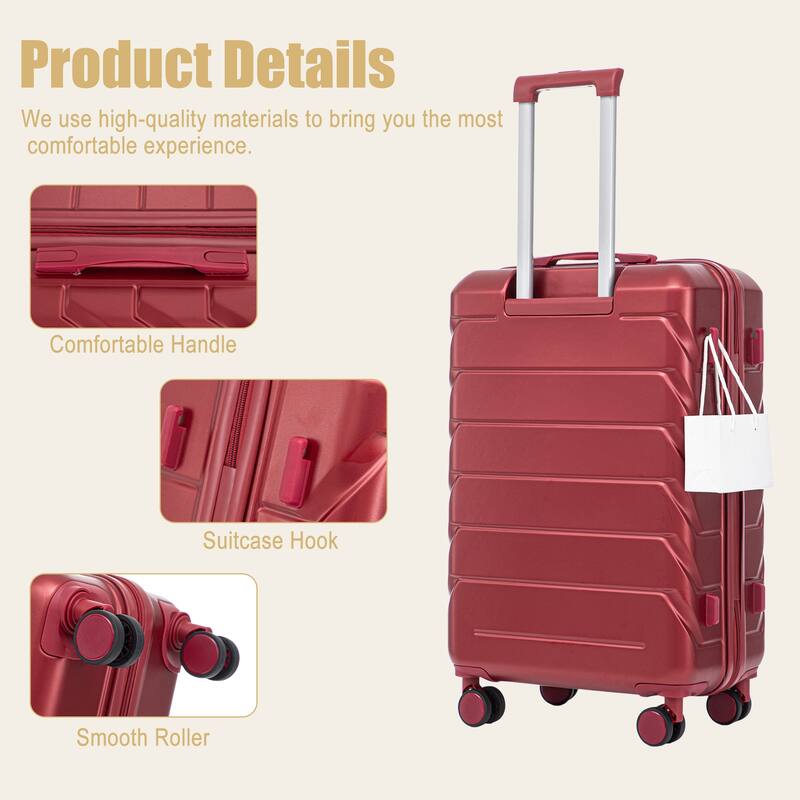 28 Inch Large Checked Luggage, Scratch Resistant Surface Four Multi-Directional Wheels, With Combination Lock and Side Hooks