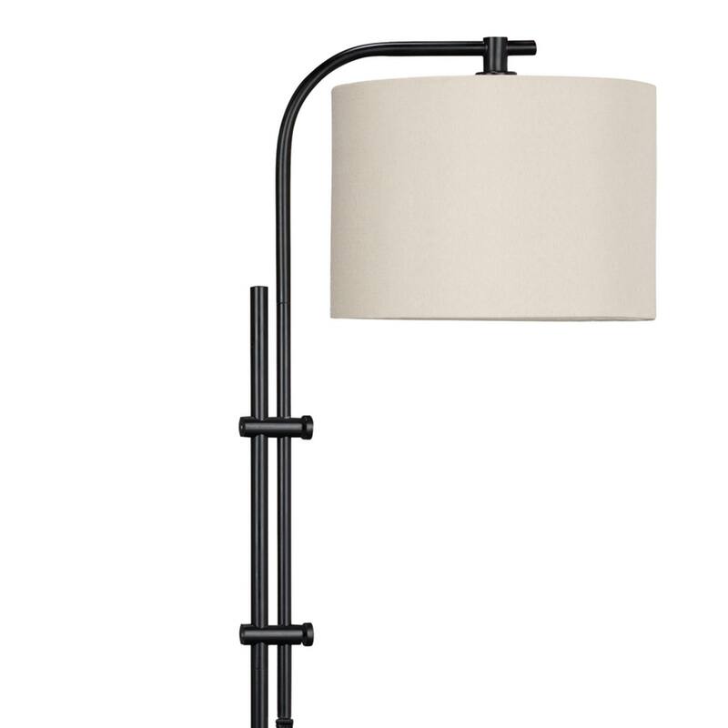 Mney Floor Lamp, Adjustable Arm, White Drum Shade, 60 Inch Black Metal