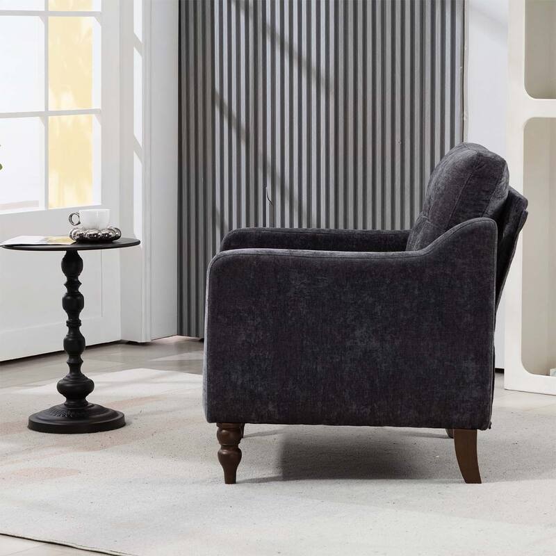 Accent Chair with USB Charging,Ergonomic Backrest,and Retro Wooden Legs