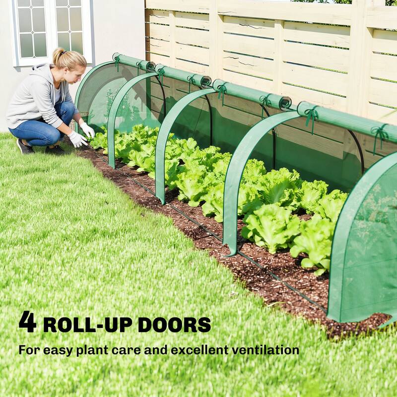 Outsunny Mini Greenhouse, 177.2" x 39.4" x 31.5" Portable Greenhouse with 4 Roll-Up Doors, PE Cover