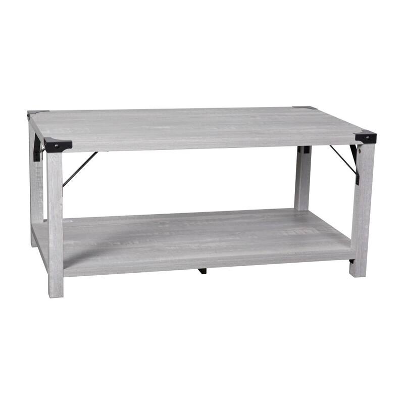2-Tier Coffee Table with Metal Side Braces and Corner Caps