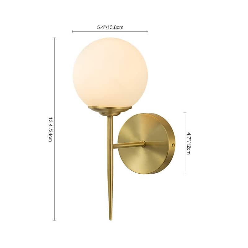 Modern Mid-Century Opal Glass Globe Brass Single Wall Lamp