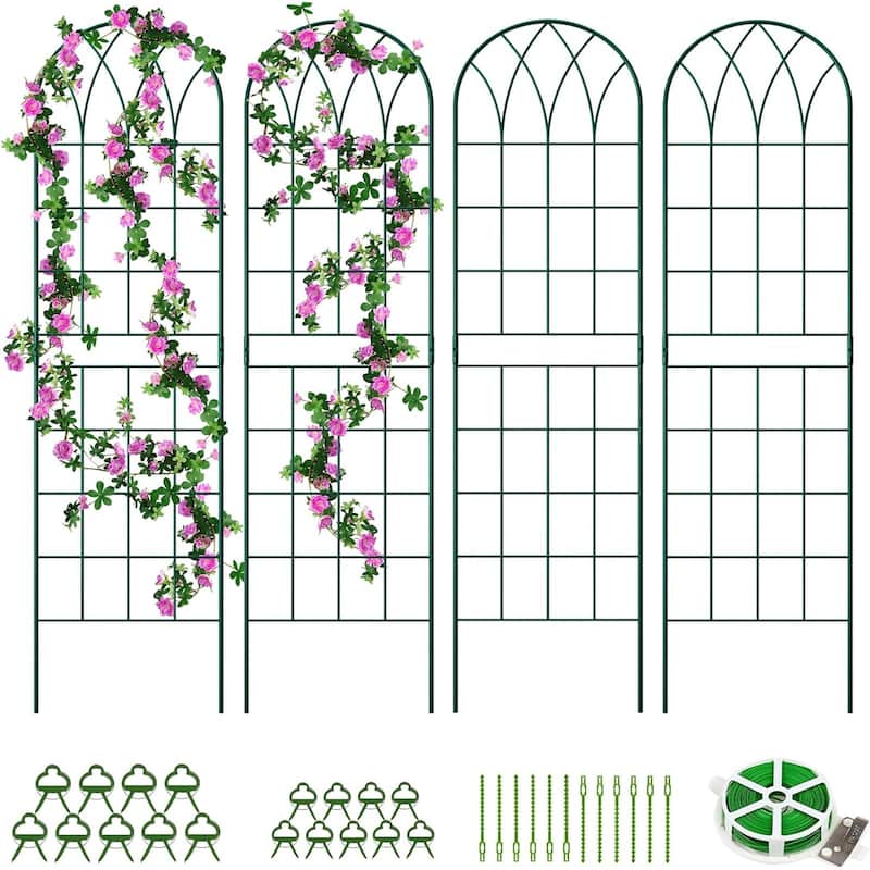 DoCred 4 Pack Garden Climbing Plant Steel Trellis - Grid - Green