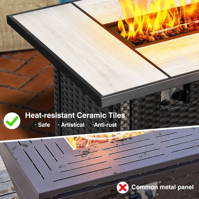 OVIOS 9-piece Patio Wicker Swivel Rocking Chair Set With Fire Pit