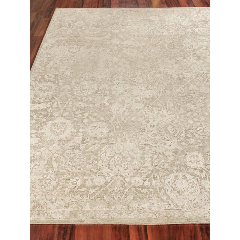 EXQUISITE RUGS Meena Hand-knotted Wool/Silk Ivory/Beige Area Rug.