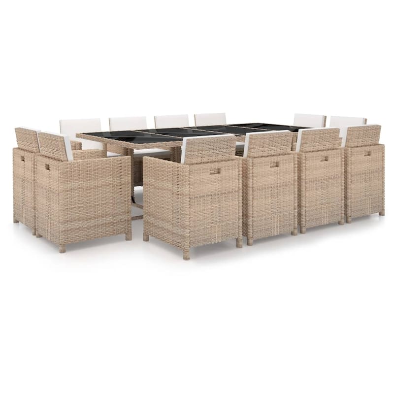vidaXL Patio Furniture Set Outdoor Table and Chair Dining Set Poly Rattan - Beige/Cream white 13 Piece