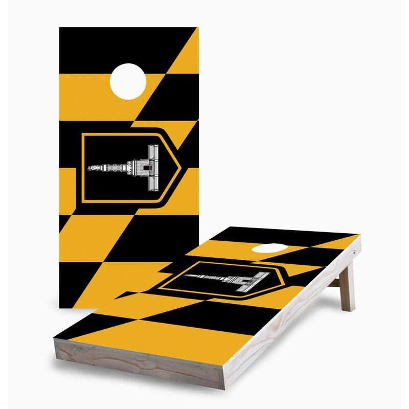 Baltimore City Flag Corn Hole Board Set with Carry Case - 16 Years and Up