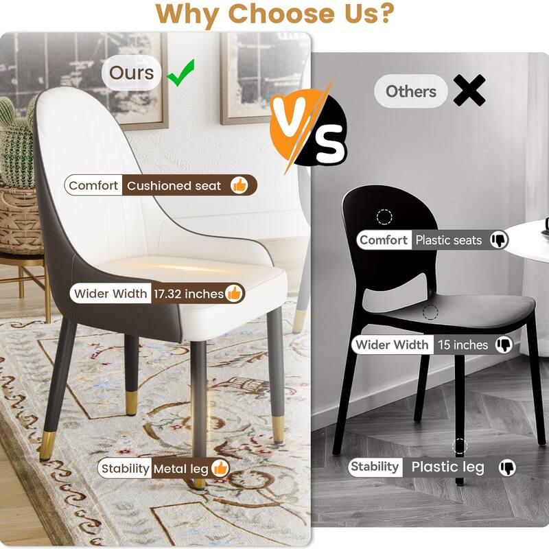 Simple Meeting Room Chair Vanity Chair Set of 2, Leather Side Chair Dining Chair Office Chair with Metal Legs