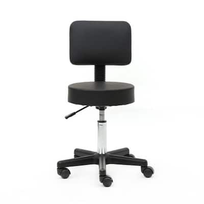 Round Shape Plastic Adjustable Salon Stool with Back Black - 12.59 x 13.78 x 34.45
