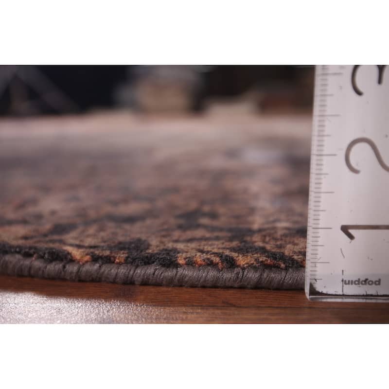 Contemporary Brown Abstract Round Rug Handmade Wool Carpet - 5'2" X 5'0"