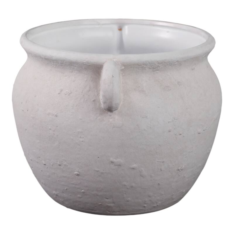 Planter Stoneware Ceramic Textured Surface With Dual Side Handles and Drainage Hole for Home or Garden Decor - 6" White