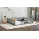 preview thumbnail 17 of 24, Full Size Upholstered Platform Bed with Guardrail, Fluffy Pillows, and Sturdy Pine Wood Bed Frame Safety Guardrails, Beige