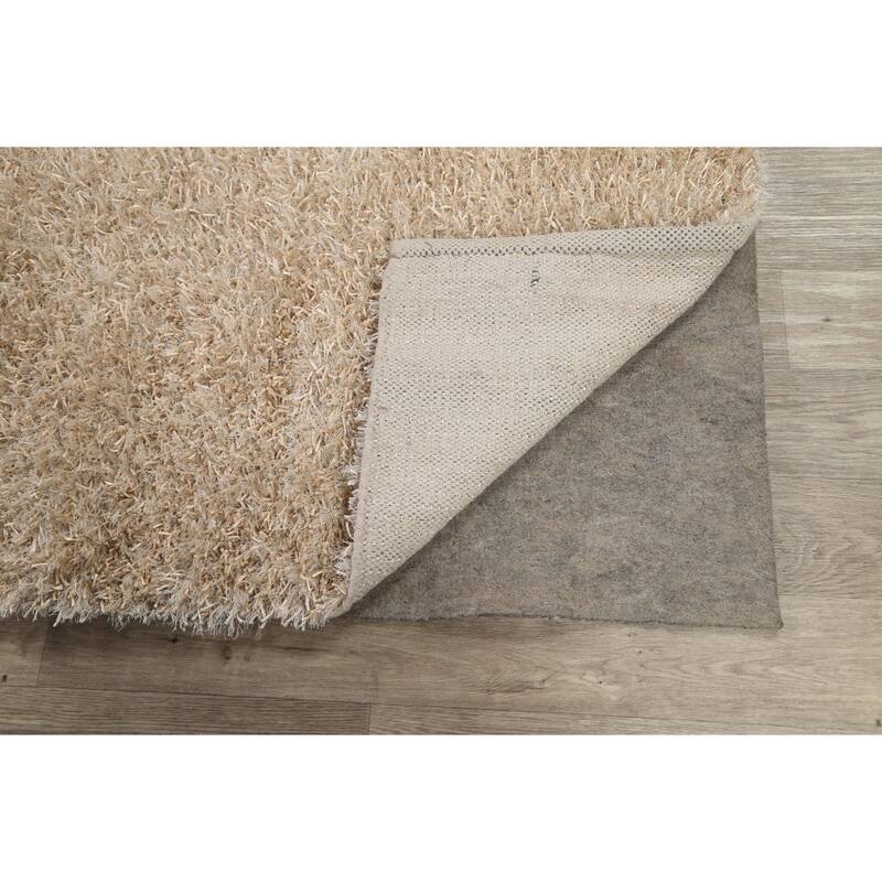 Hand Knotted Oriental Polyester Carpet Modern Contemporary Beige & Ivories Shaggy Area Rug - 7' 5'' X 5' 3''
