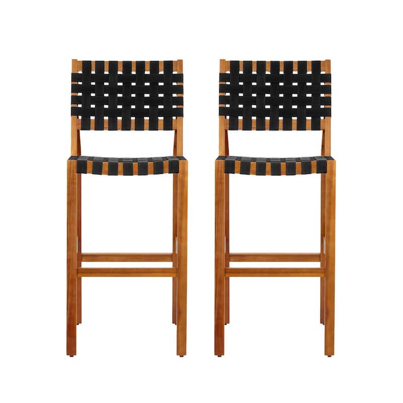 Christopher Knight Home - Solano Outdoor Acacia Wood Bar Height Dining Chairs with Woven Rope Seat & Back, Set of 2