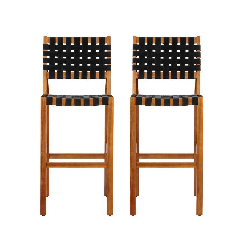 Christopher Knight Home - Solvanta Modern Solid Wood Outdoor 5-Piece Bar Height Dining Set with Rope Woven Bar Stools