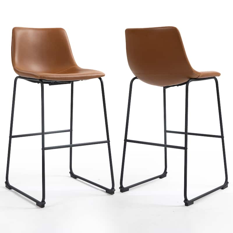 Set of 2 Adan Iron Frame Vintage Cappuccino Faux Leather Bar Stool