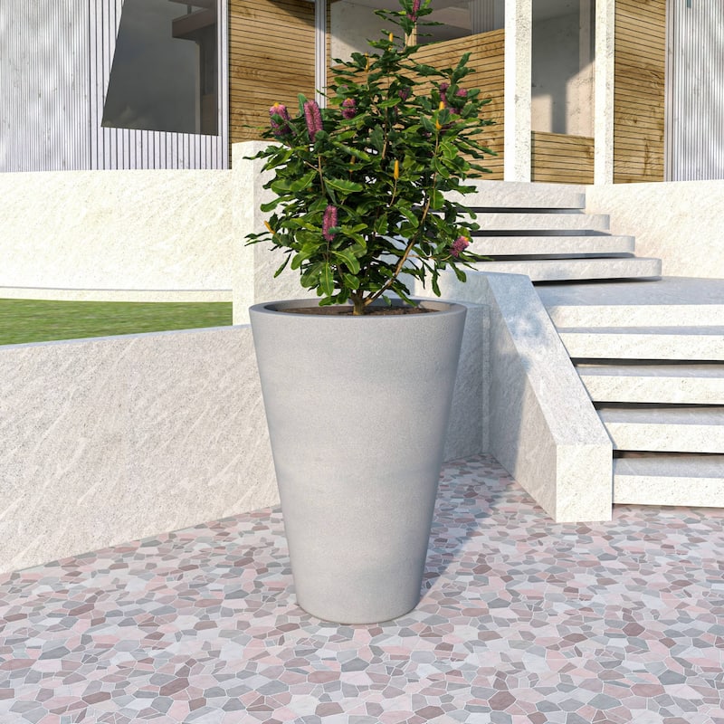 Pebble Tapered Modern Round Fiberstone and MGO Clay Planter Pot with Drainage for Home Garden Office Patio Porch Patio