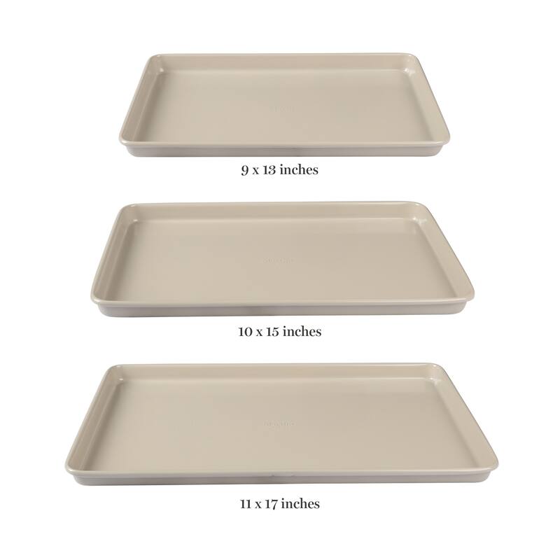 Martha Stewart 3-Piece Cookie Sheet Set - 13", 15", 17" Baking Pans, Ceramic Nonstick, PFA-Free, Carbon Steel
