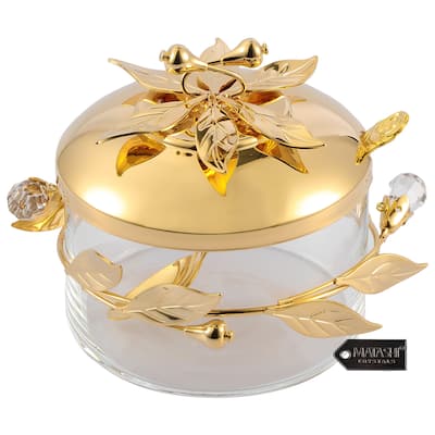 24K Gold Plated Sugar Bowl, Honey Dish, Candy Dish Glass Bowl