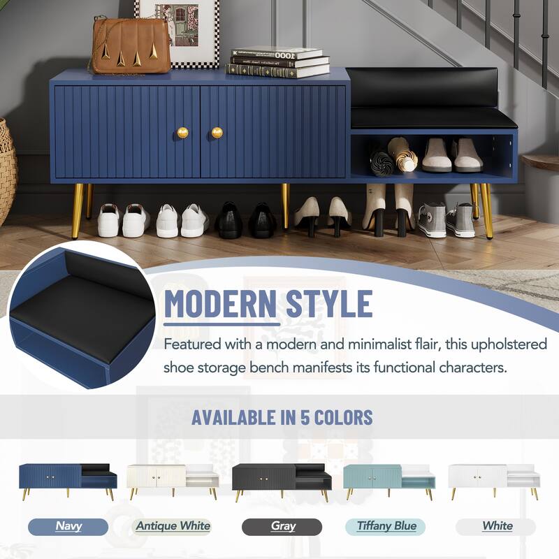 Modern Shoe Storage Bench with Hidden Storage and Upholstered Cushions for Bedside Living Room and Entryway