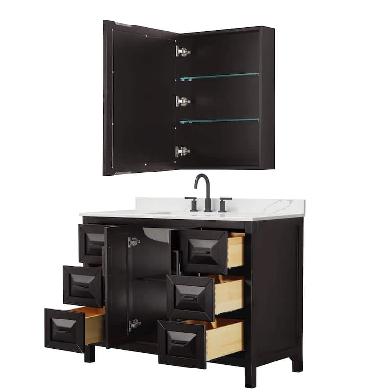 Daria 48-inch Single Vanity, 3 Hole Quartz Top, Med Cabinet