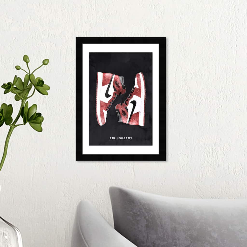 Wynwood Studio 'Classic Sneakers' Fashion and Glam Wall Art Framed Print Shoes - Red, Black