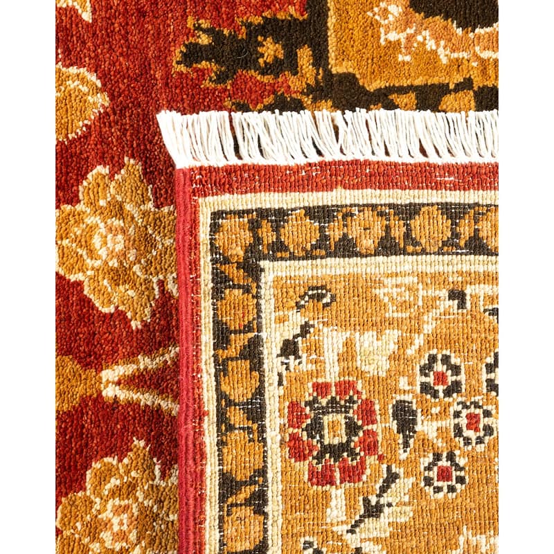 Overton Handknotted Wool Contemporary Floral Orange Area Rug - 5' x 8'