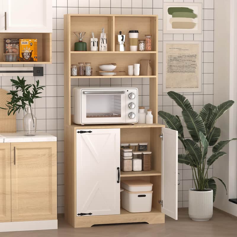 Pantry Cabinet with 2 Doors, 3-Tier Modern Kitchen Cabinet with Shelves, Freestanding Larder Cupboard