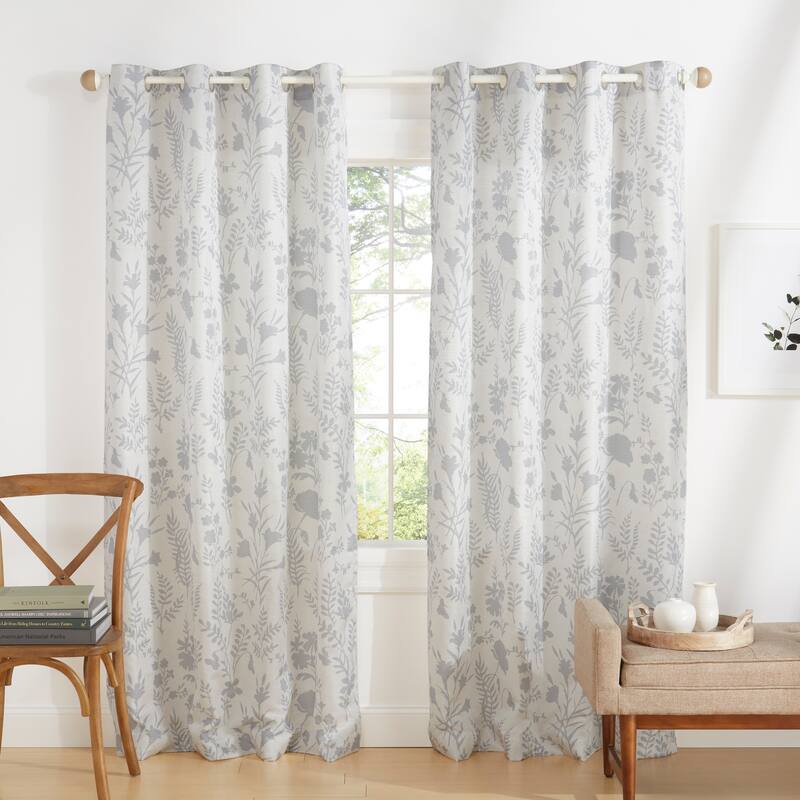 ATI Home Silhouette Floral Grommet Top Curtain Panel Pair - 54X96 - Light Grey