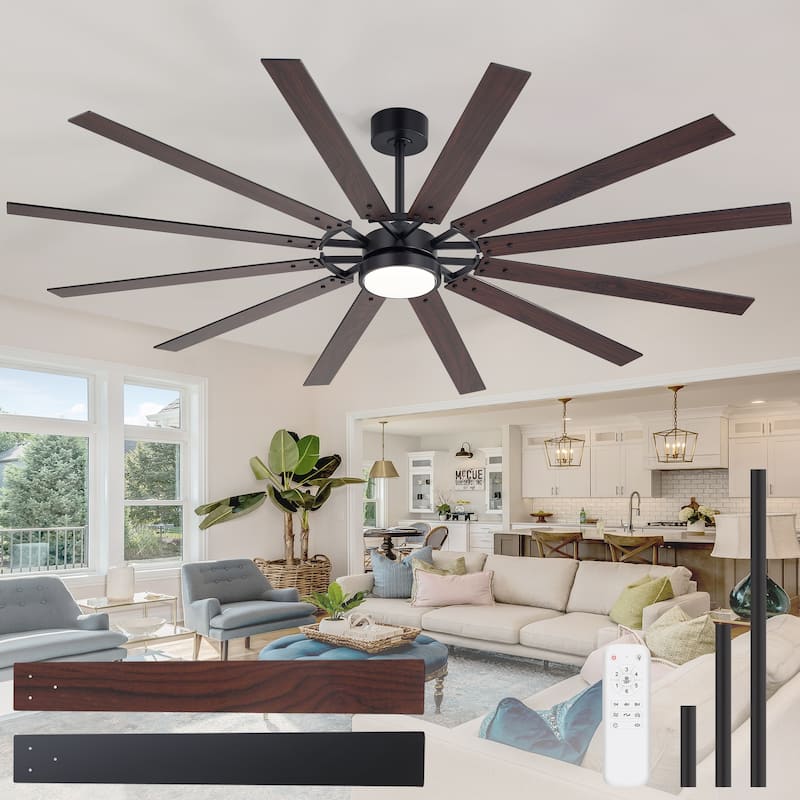 72"/80" Large Windmill Ceiling Fan with Light and Remote(12 Reversible Blades)