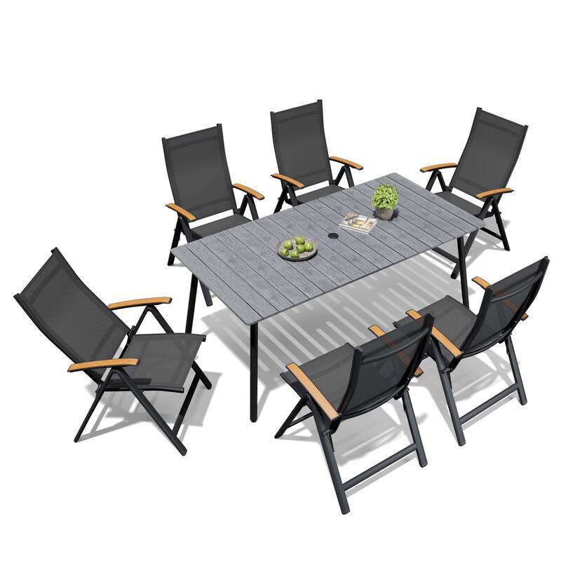 7/9-Piece Outdoor Patio Dining Set Aluminum Rectangular Dining Table and Folding Chairs