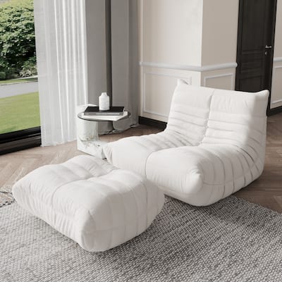 Teddy Fabric Floor Lazy Sofa Bean Bag Lounge Chair with Ottoman for Living Room