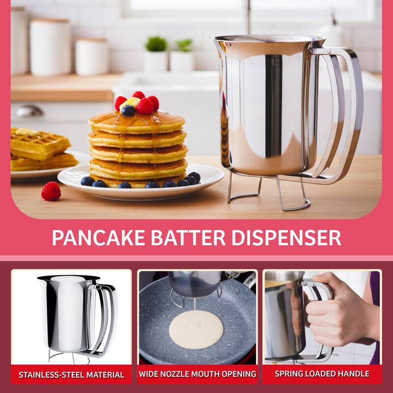 Pancake Batter Dispenser - Gourmet Stainless-Steel Pourer - No Drip Dispenser by Chef Buddy
