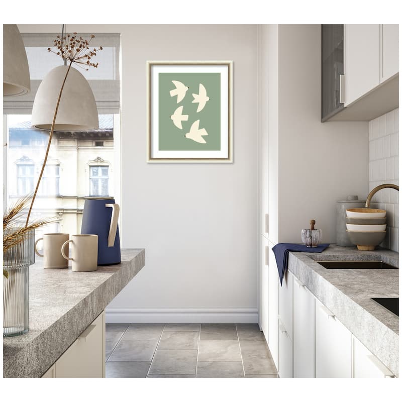 Kate and Laurel Minimalist Birds Poster 4 Green by Laura Moss Framed Wall Art Print