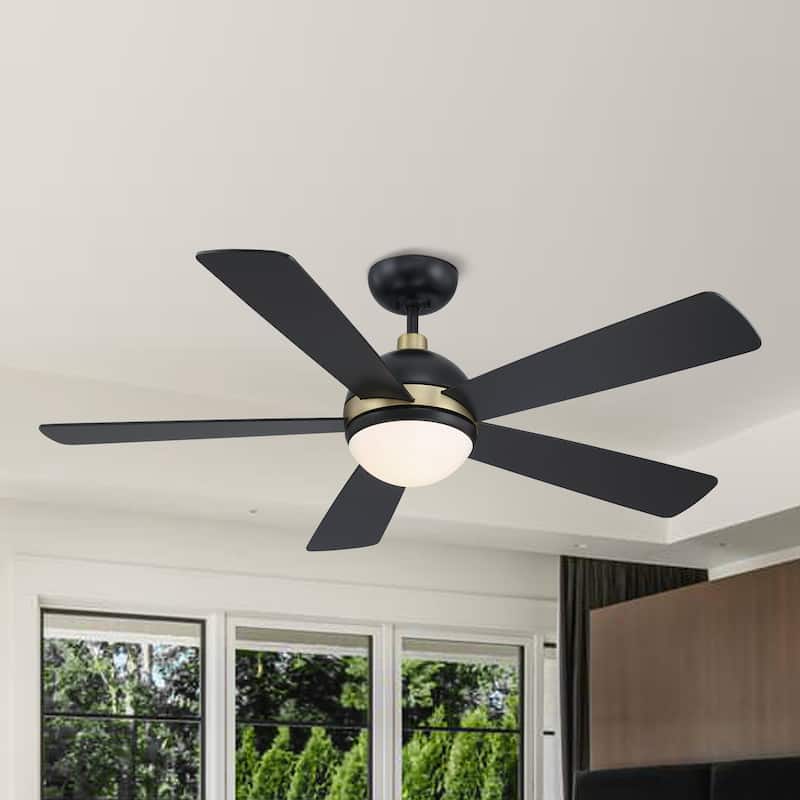 52" Barbeque Black 5-Blade Lighted Acrylic Globe Shade Ceiling Fan with Remote - 52 in. D x 52 in. W x 15.5 in. H - 52 in. D x 52 in. W x 15.5 in. H - Barbeque Black - Remote