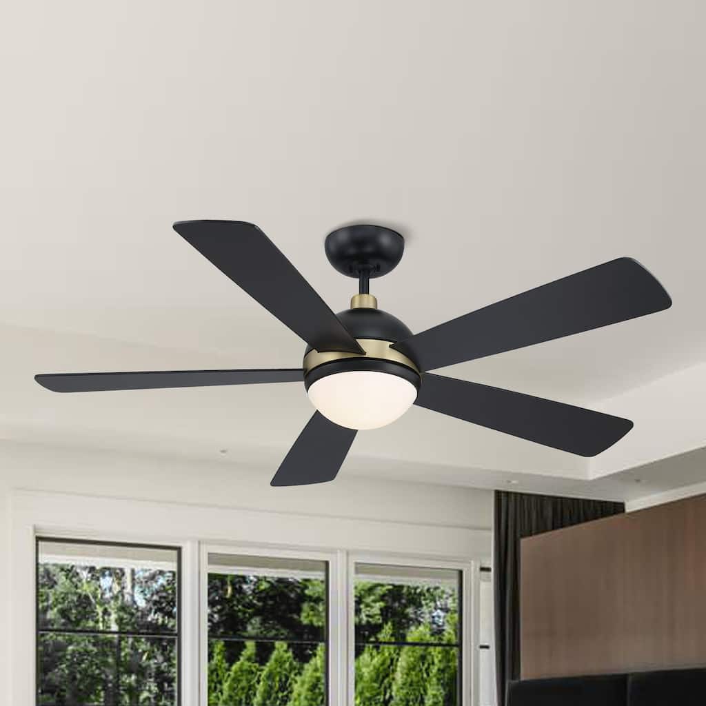 52" Barbeque Black 5-Blade Lighted Acrylic Globe Shade Ceiling Fan with Remote - 52 in. D x 52 in. W x 15.5 in. H