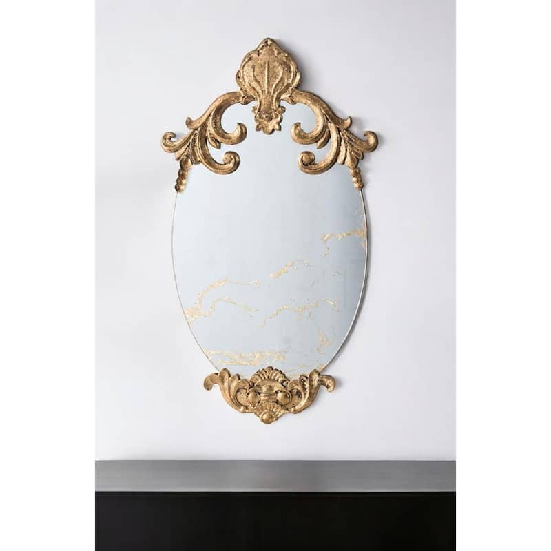HomeRoots 26" Gold Crowned Top Resin Framed Antiqued Glass Accent Mirror - 14.8' X '26' X '0.9 - 14.8' X '26' X '0.9