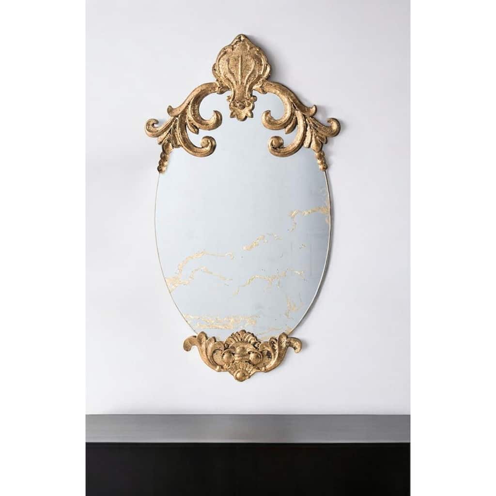 HomeRoots 26" Gold Crowned Top Resin Framed Antiqued Glass Accent Mirror - 14.8' X '26' X '0.9