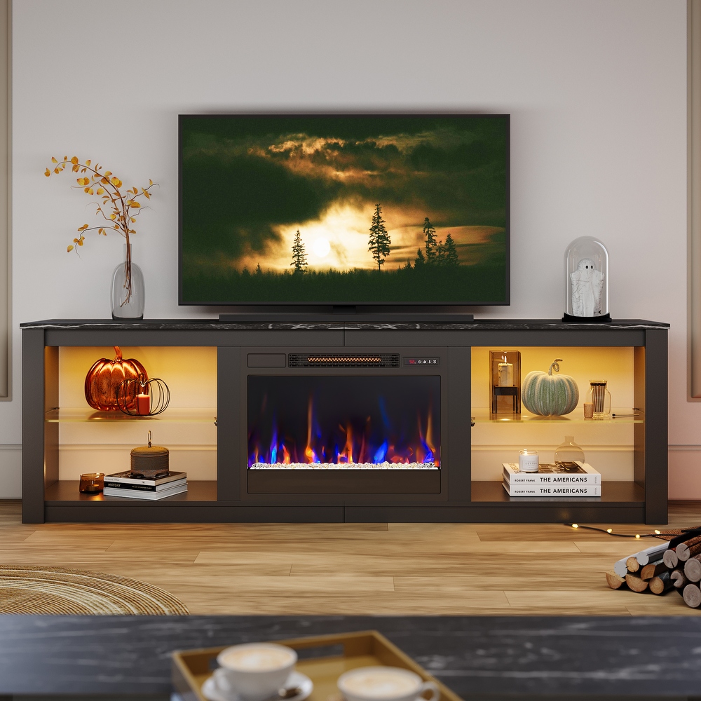 Black fireplace tv shop stand