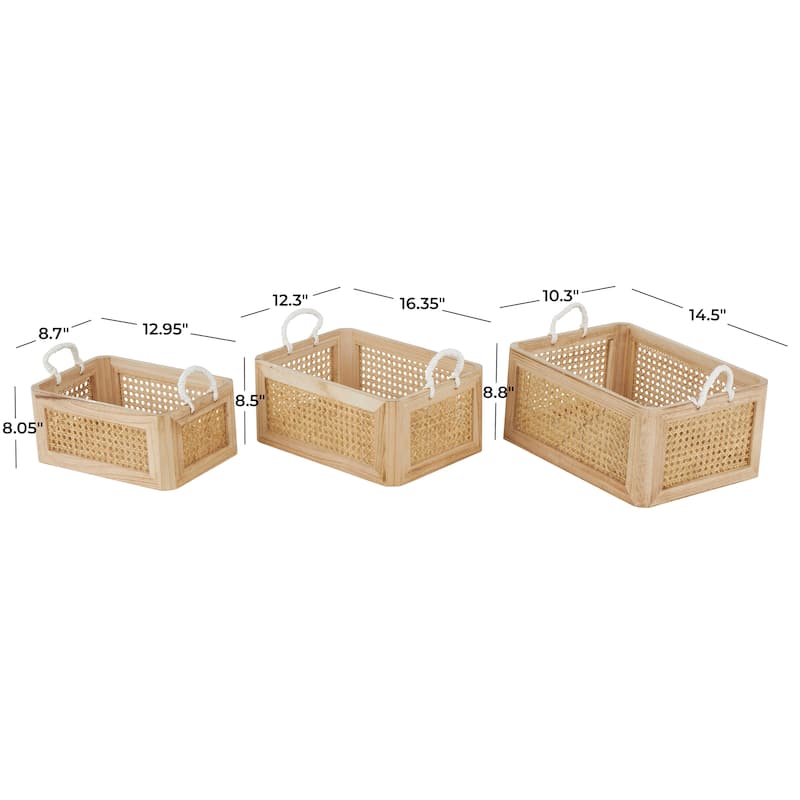 Rattan Woven Decorative and Functional Storage Basket with Rope Handles - Set of 3 Brown or Light Brown - Roche River Decor