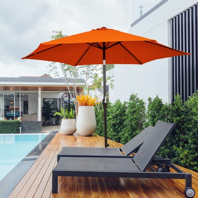 10FT Patio Umbrella 6 Ribs Market Steel Tilt with Crank Outdoor Garden without Weight Base