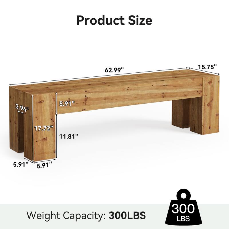 Solid Wood Bench, 47" Rustic Extra Long Heavy Duty Entryway Bench