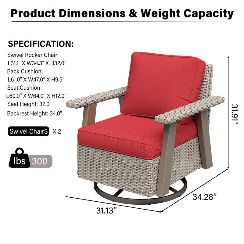 COZYWOR Outdoor Rattan Swivel Rocking Chair With Cushions