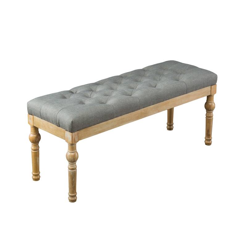 Habit Solid Wood Button Tufted Dining Bench, Grey